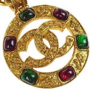 Chanel Gripoix Gold Chain Pendant Necklace Medallion 94A 195195